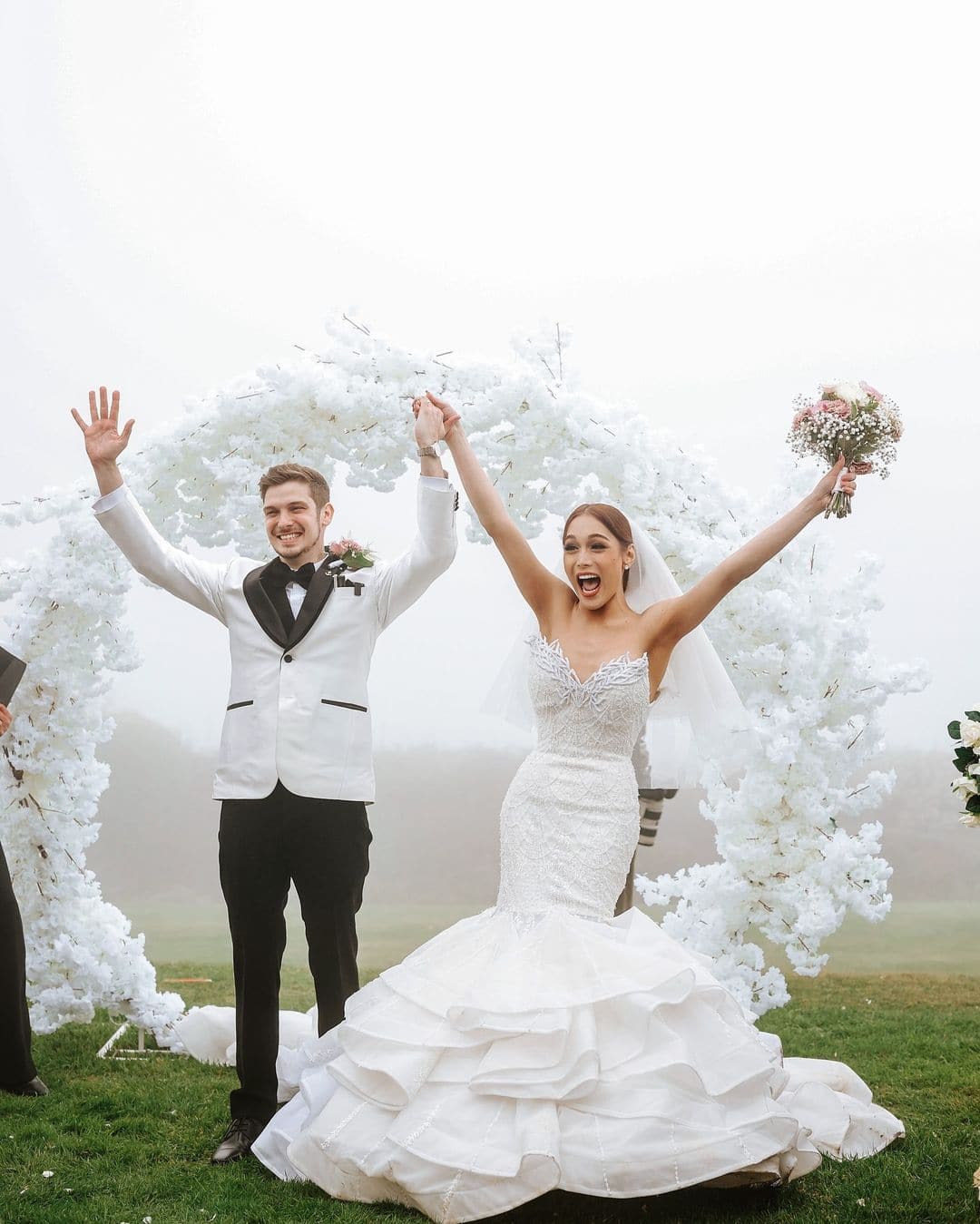 KaladKaren and Luke Wrightson tied the knot in an outdoor wedding ceremony in England.